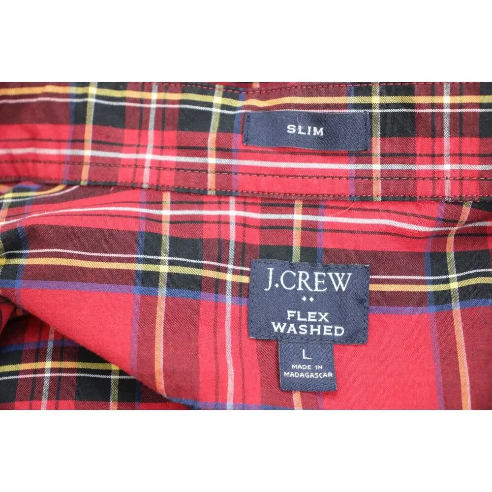 J Crew Shirt Mens Size Large Plaid Long Sleeve Slim Fit Flex‎ Washed Button-Down